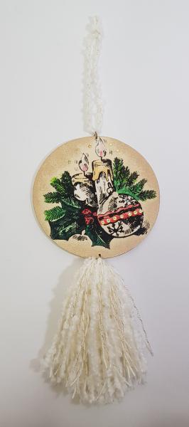 COLGANTE NAVIDEÑO CON BORLA DE LANA LARGO 40CM