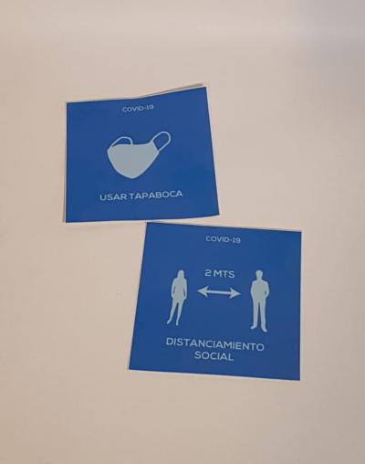 VINILO IMPRESO FONDO BLANCO SEÑALIZACION COVID 19 VARIOS 10CM X 10CM