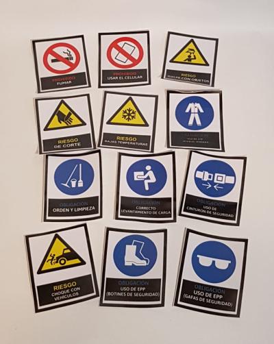 VINILO IMPRESO FONDO BLANCO SEÑALIZACION HIGIENE Y SEGURIDAD VARIOS 6.5CM X 8.5CM